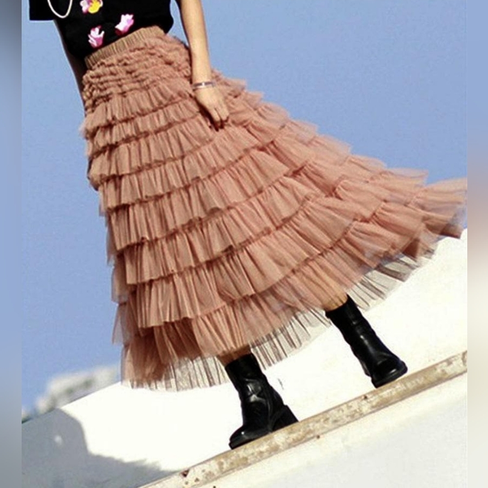 Elegant Tan Layered Skirt